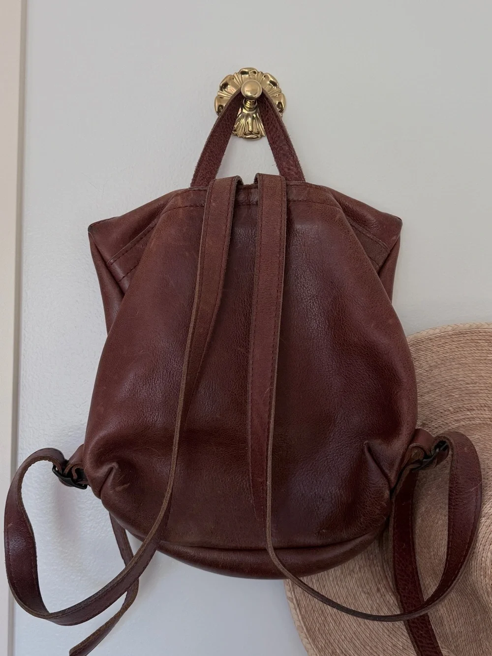 Portland Leather Nutmeg Brown Leather Tote Backpack with Gold Hardware